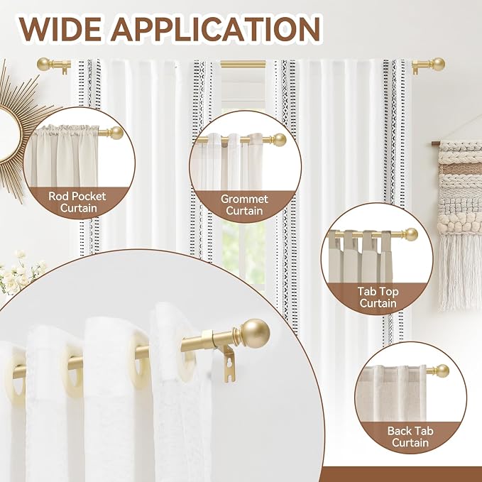 Gold Curtain Rod for Windows 28 to 48 Inch, 5/8 Inch Diameter Heavy Duty - Image 6