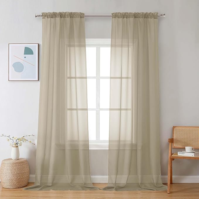 Chyhomenyc Taupe Sheer Curtains 120 Inches Long by Chyhomenyc
