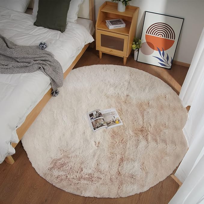 Ghouse Faux Rabbit Fur Round Rug 8ft Light Brown Beige Round Rugs - Image 2