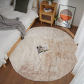 Ghouse Faux Rabbit Fur Round Rug 6ft Light Brown Beige Round Rugs by Ghouse