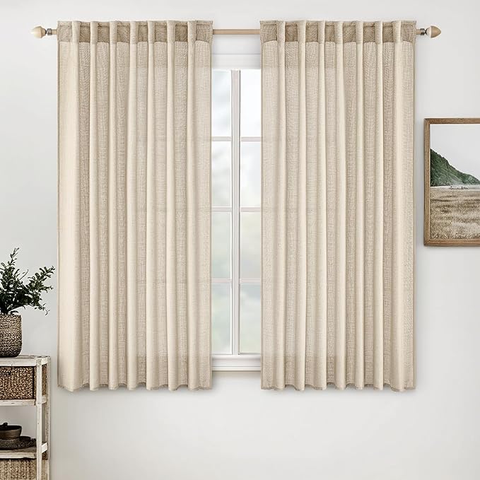 MIULEE Light Taupe Linen Curtains 54 Inch Length 2 Panels by MIULEE