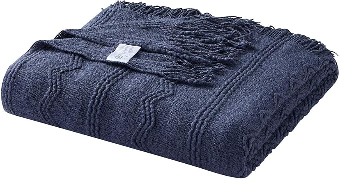 BOURINA Navy Throw Blanket 50 x90 Inches Throw Textured Solid Soft Sofa Throw - Image 6