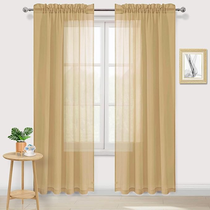 DWCN Taupe Sheer Curtains Semi Transparent Voile Rod Pocket Curtains by DWCN