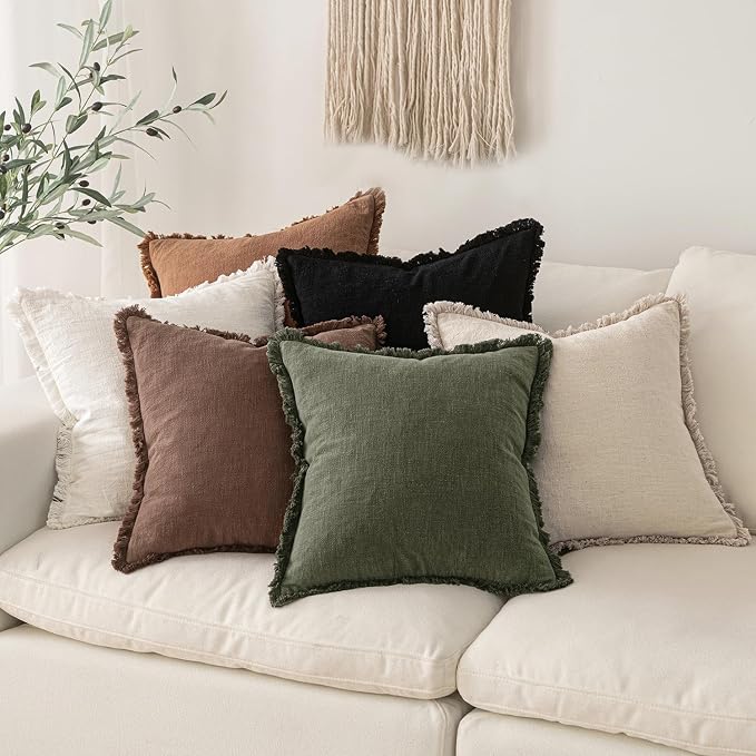 MIULEE Decorative Throw Pillow Covers Neutral Linen Fringe Throw Pillows Set of - Image 7