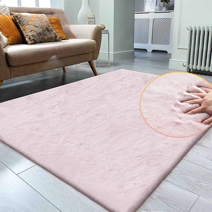 ORINOVA Pink Fuzzy Faux Rabbit Washable Fur Rug - Image 2