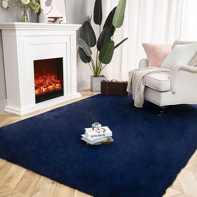 Ashler Faux Fur Rug, Ultra Soft Faux Rabbit Fur, Dark Blue Area Rugs, 5 x 7 - Image 2