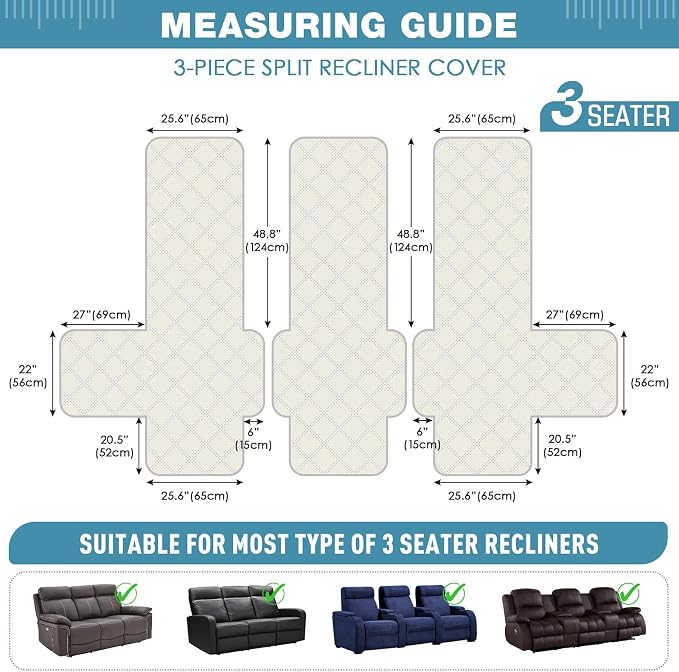 TAOCOCO 100% Waterproof Recliner Sofa Covers 3 Seater Split Couch Covers - Image 5