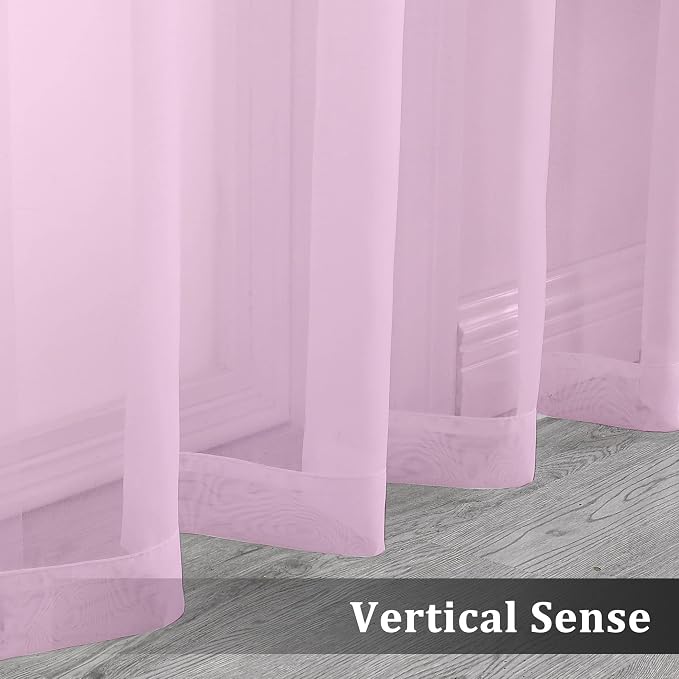 OVZME 2 Pack: Basic Pink Sheer Curtain 84 Inches Long, Light Filtering Sheer - Image 5