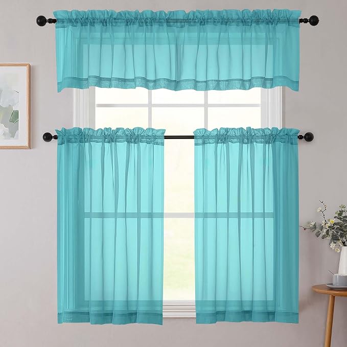 Turquoise Valances for Windows, Turquoise Sheer Curtains 14 Inch Length 2 Pack - Image 8