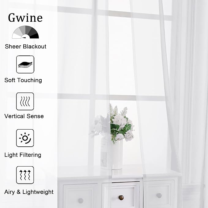 Gwine Sheer Curtains 2 Panels Set - Image 2