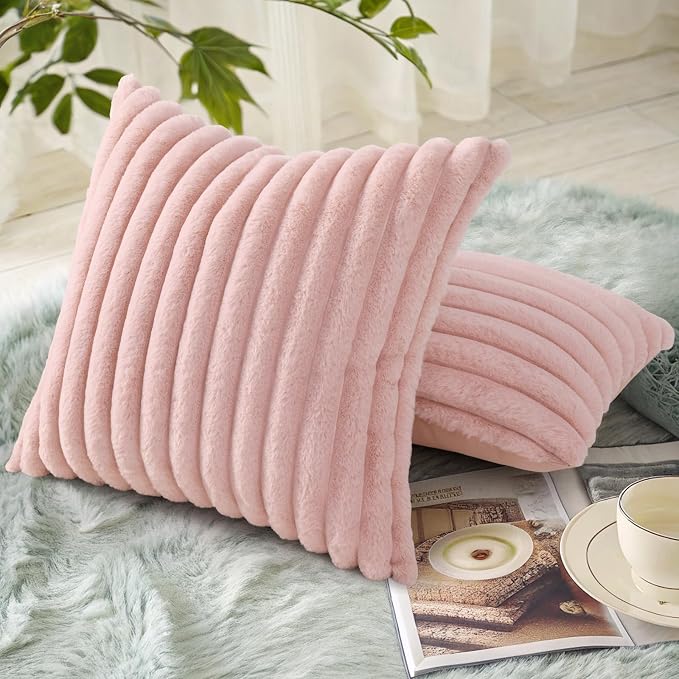 decorUhome Summer Cozy Faux Fur Throw Pillow Covers 22x22 Set of 2 Decorative - Image 4