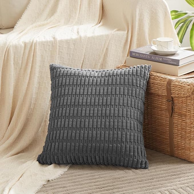 Fancy Homi 4 Packs Dark Grey Decorative Throw Pillow Covers 16x16 Inch - Image 2