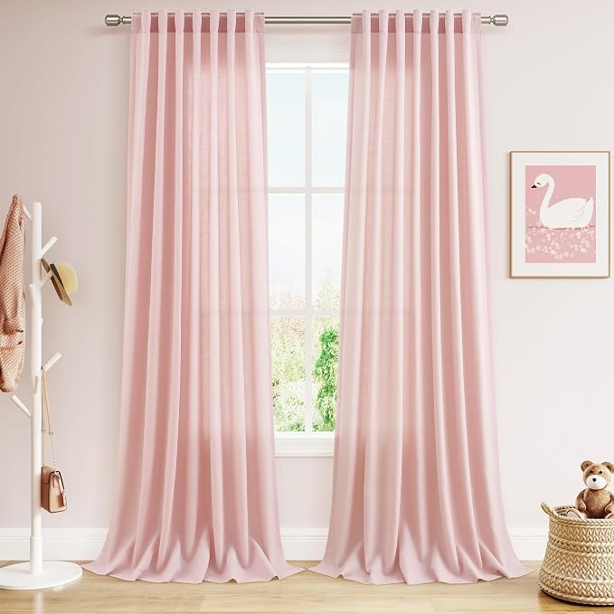 Nanspring Pink Linen Curtains 108 Inches Long by Nanspring