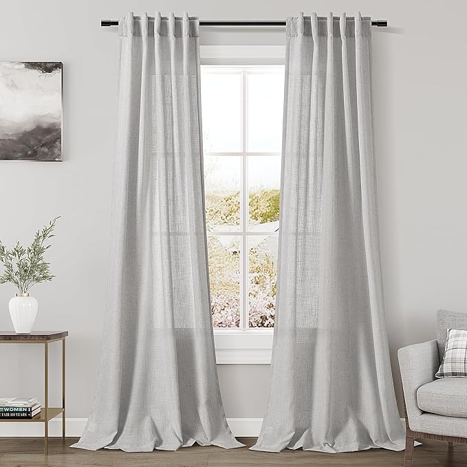 Grey Linen Blend Drapes 84 Inch Length 2 Panels Set Back Tab Rod Pocket Light by Nanspring