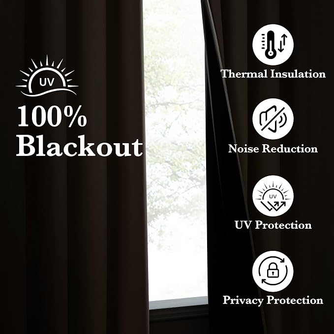 NICETOWN 100% Blackout Tan Curtains 96 inch Long, Grommet Thermal Insulated - Image 3