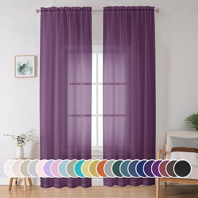 OWENIE Sheer Curtains 96 Inches Long 2 Panels Set, Transparent Light Filtering by OWENIE