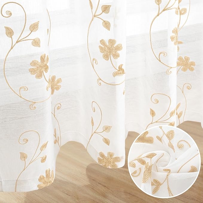 HOMEIDEAS Yellow Sheer Curtains 84 Inches Long 2 Panels Yellow and White - Image 6