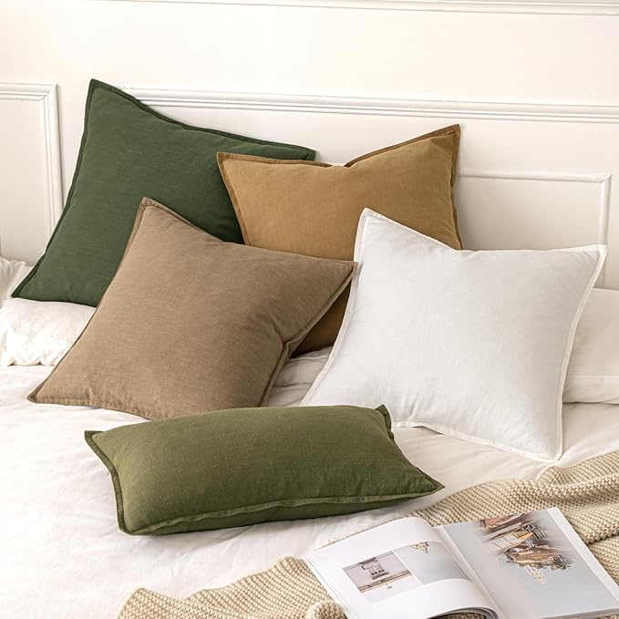 MIULEE Decorative Linen Euro Sham Pillow Covers 28x28 Inch Khaki Boho Farmhouse - Image 5