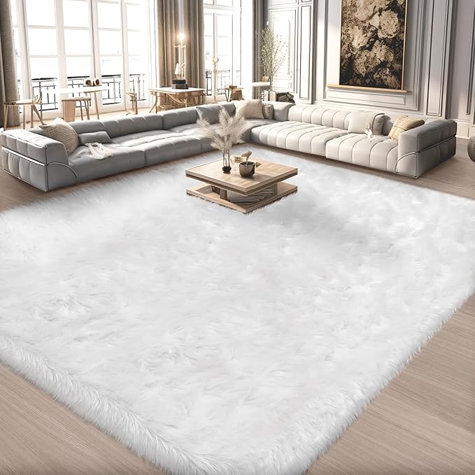 Ciicool White Faux Fur Rug 8 x 10 Feet, Large Fluffy Carpet, Faux Fur Sheepskin by CIICOOLHomeDeco