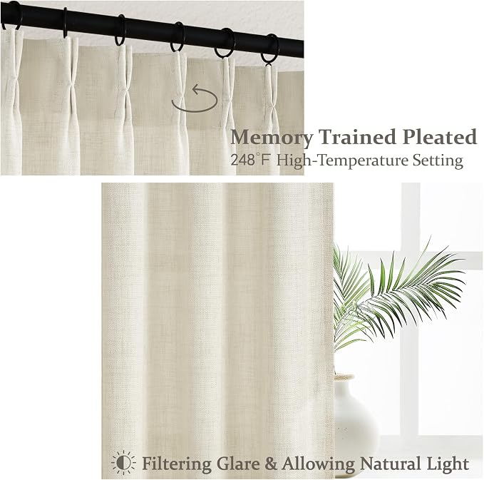 PleatedDrapes Light Filtering Natural Linen Sheer Curtains 104 Inches Long - Image 4
