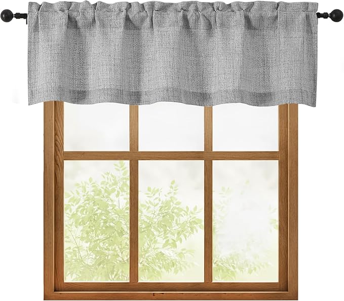 OWENIE Grey Valances for Windows 1 Pcs, Light Filtering Textured Farmhouse by OWENIE