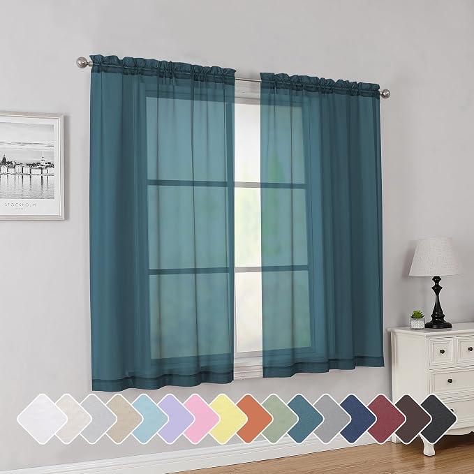 Simplebrand Dusty Blue Short Sheer Curtains 45 Inch Length by Simplebrand
