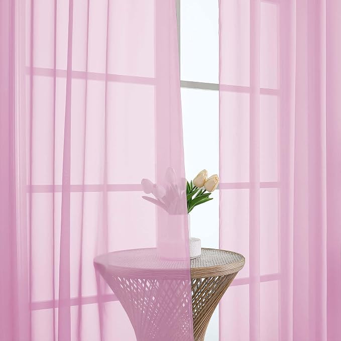 OWENIE Extra Long Pink Sheer Curtains 96 Inches Long 2 Panels Set, Soft - Image 3