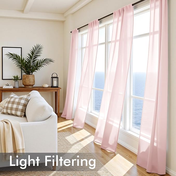 MIULEE Blush Pink Sheer Curtains 90 Inches Long, 4 Panels Set, Light Filtering - Image 4