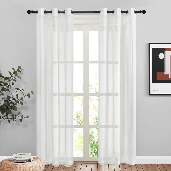 NICETOWN White Sheer Curtains 84 inches Long, Grommet Semi Sheer Light by NICETOWN