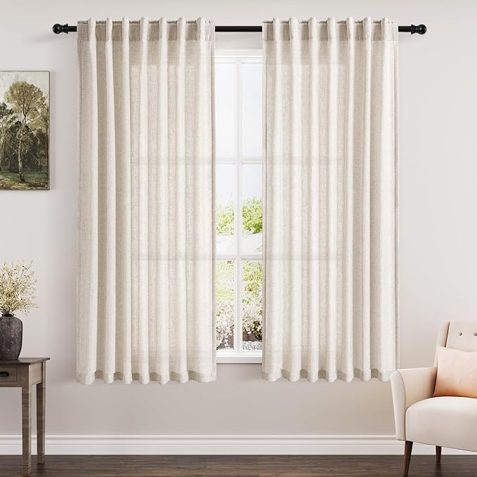 Beige Linen Textured Curtains 2 Panels Set 60 Inches Long by Nanspring