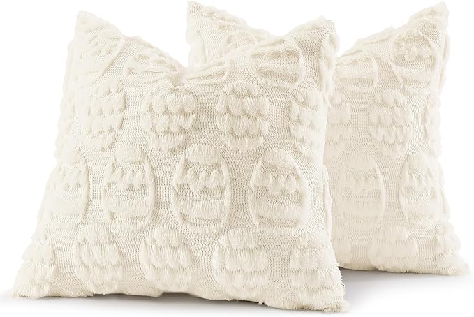 decorUhome Easter Cream White Egg Pillow Covers 16x16 Inch Set of 2, Soft Plush - Image 7