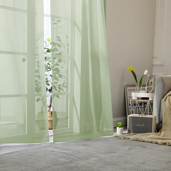 Lecloud Light Green Sheer Curtains 78 Inches Long 2 Panels, Modern Light - Image 2