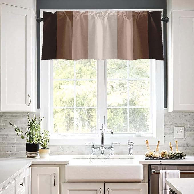 Emvency 2 Pack Valances Window Treatments, Striped Neutral Brown Minimalist - Image 7