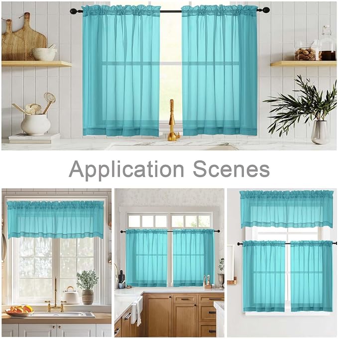 Turquoise Valances for Windows, Turquoise Sheer Curtains 14 Inch Length 2 Pack - Image 6