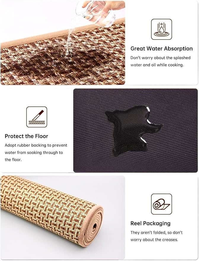 eqivei Kitchen Rugs and Mats Non Skid Washable Set of 2 PCS, Absorbent Runner - Image 4