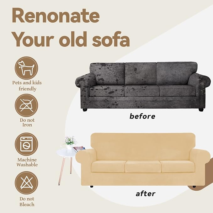 WEERRW 4 Pieces Velvet High Stretch Couch Covers - Image 6