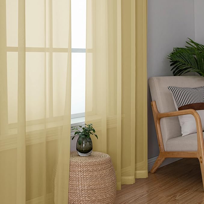 Simplebrand Gold Sheer Curtains 96 Inches Long 2 Panels, Light Filtering Rod - Image 5