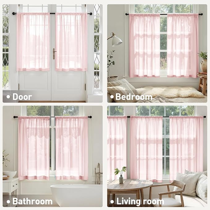 MIULEE Blush Pink Sheer Curtains 63 Inches Long, 4 Panels Set, Light Filtering - Image 6