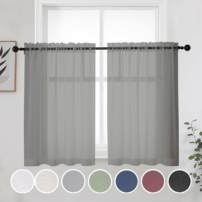 OWENIE Short Sheer Curtains 30 Inches 2 Panels Set, Kitchen Tiers Light by OWENIE
