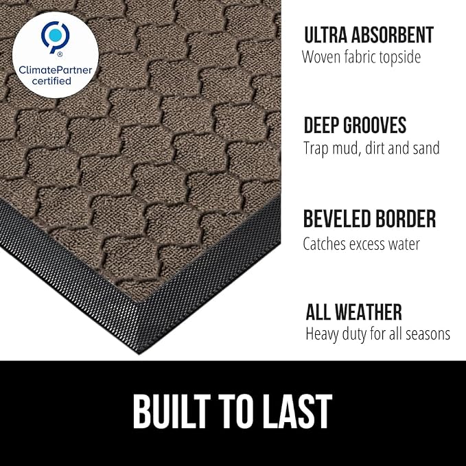 GORILLA GRIP 100% Waterproof All-Season WeatherMAX Doormat, US Designed Natural - Image 3