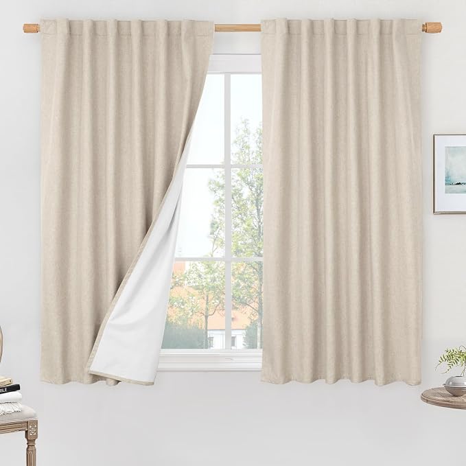 Oatmeal Full Blackout Linen Window Curtains 48 Inches by LAMIT