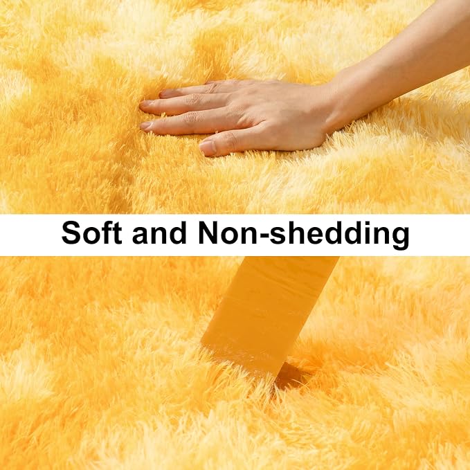 Soft Runner Rugs for Bedroom Hallways, 2x4 Tie-Dyed Yellow Fluffy Shag Throw - Image 4