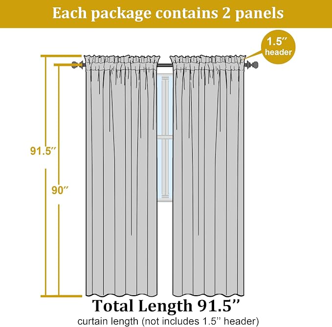 OWENIE Lemon Sheer Curtains for Bedroom Living Room 90 Inches Long, Elegant - Image 2