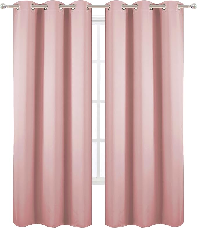 LEMOMO Pink Blackout Curtains/42 x 84 Inch/Set of Two Panels Grommet Bedroom - Image 3