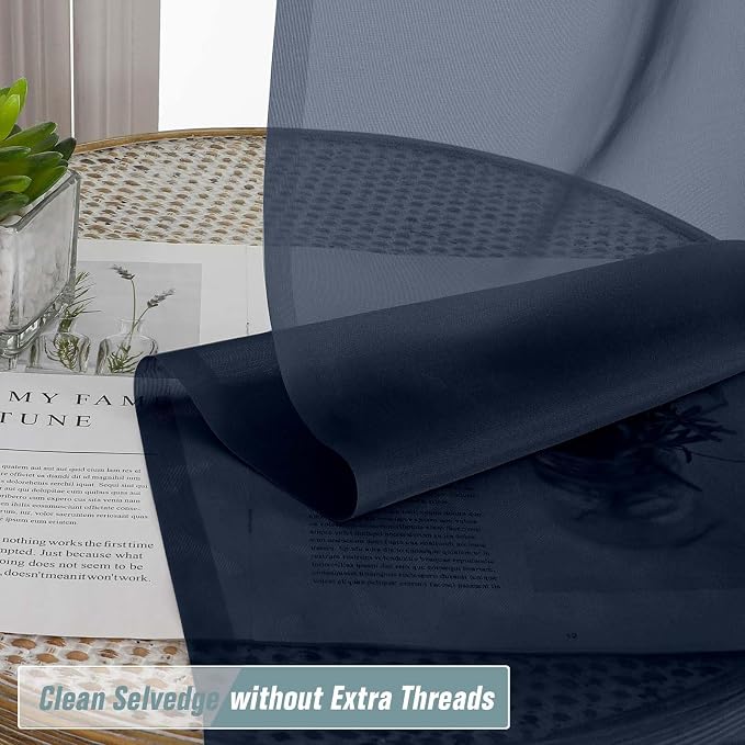 Navy Blue Valances for Windows 14 inch Length 2 Panels, Small Voile Sheer - Image 5