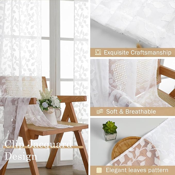 Chyhomenyc White Sheer Curtains 84 Inch Length 2 Panels Set, Light Filtering - Image 7