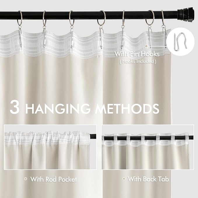 MIULEE Ivory Back Tab Blackout Curtains 84 Inch Length 2 Panels Set - Image 3