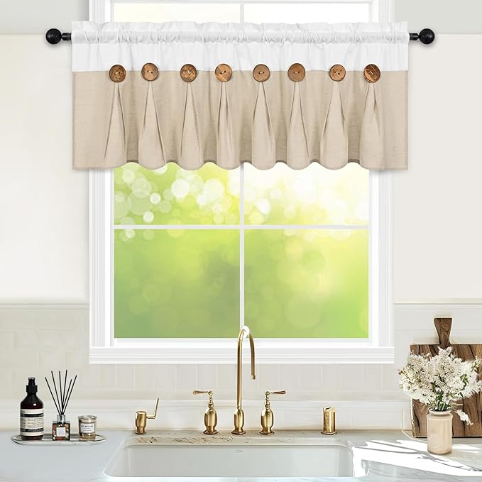 FRAMICS Farmhouse Valance Curtains, Boho Cotton Linen Kitchen Valance, Rustic by FRAMICS