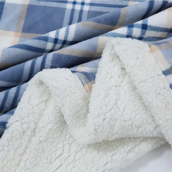 PU MEI Sherpa Blanket Queen Plaid Thick Bed Blanket, 80”*90” Super Soft Flannel - Image 4