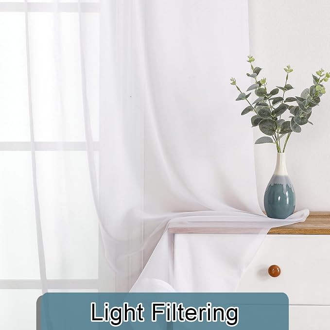 Lecloud Sheer Curtain Panels Set 96" Inches Long, Solid Voile Light Filtering - Image 7